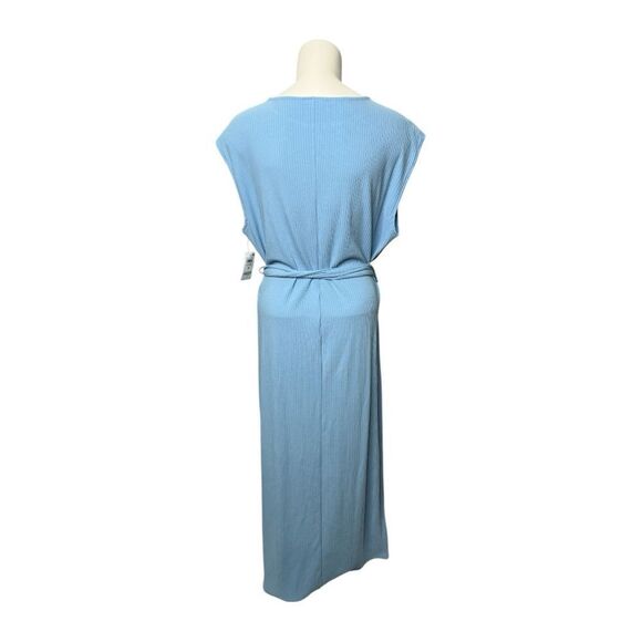 Bar III Blue Cap Sleeve Ribbed Sheath Side Slit Dress MIDI Sz 1X NEW - Picture 3 of 8